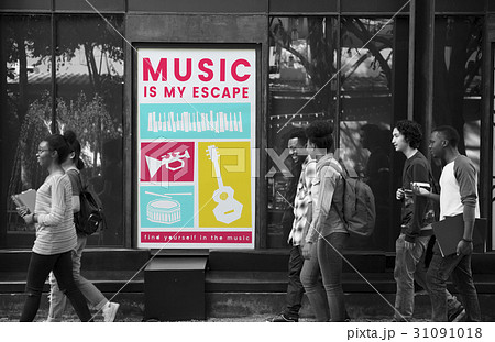 Network graphic overlay banner on wall 31091018