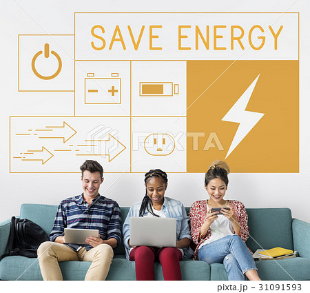 People with energy saving sustainability power generation campaign People with energy saving sustainability power generation campaign 31091593