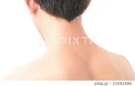 Closeup back and neck of man on white background 31092886