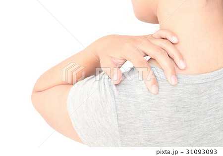 Woman Itching on shoulder or neck pain  with white 31093093