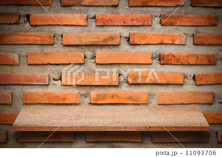 Empty top of natural stone shelves and stone wall  31093706
