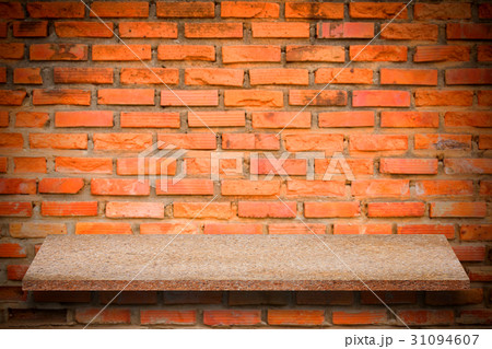 Empty top of natural stone shelves and stone wall 31094607