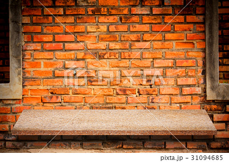 Empty top of natural stone shelves and stone wall 31094685