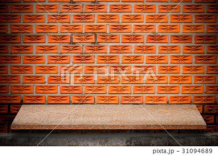 Empty top of natural stone shelves and stone wall  31094689