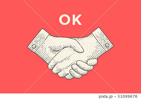 Vintage drawing of handshake in engraving style Vintage drawing of handshake in engraving style 31099676