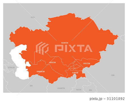 Map of Central Asia region with orange highlighted 31101892