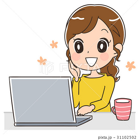 パソコンを使う女性のイラストのイラスト素材