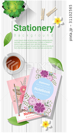 Summer scene with colorful notebooks on table 31102565