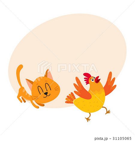 Funny red cat, kitten character chasing, playing 31105065