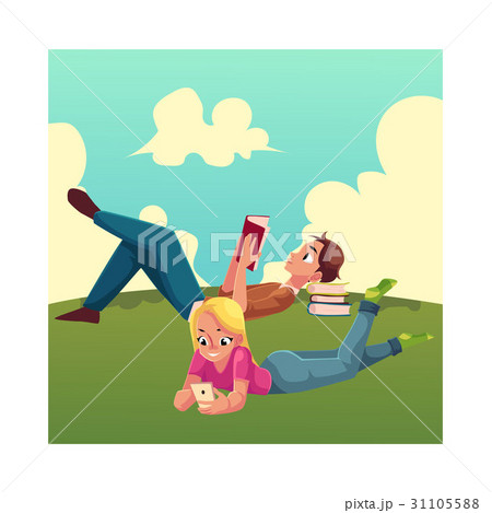 Boy, man reading book and woman playing with 31105588