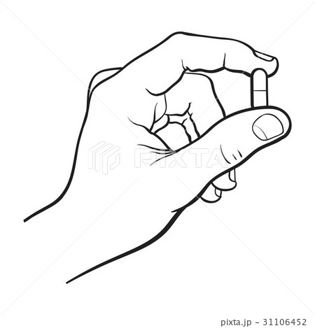 Hand holding two piece gelatin capsule by two 31106452