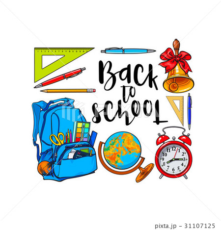 Square frame of school items, backpack with place 31107125