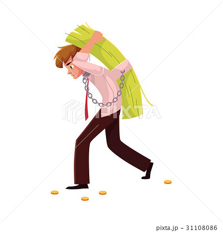 Man carrying bundle of banknotes on his back Man carrying bundle of banknotes on his back 31108086