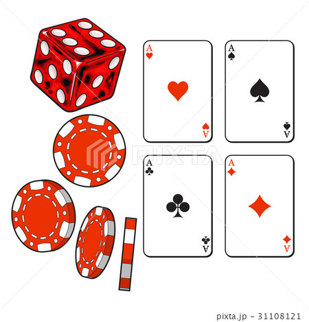 Heart, spade, clubs, diamond ace cards, dice and Heart, spade, clubs, diamond ace cards, dice and 31108121