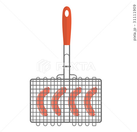 Grill on the grilles sausage icon, flat style Grill on the grilles sausage icon, flat style 31111909