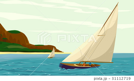 Vector sport sail yacht against island. 31112719