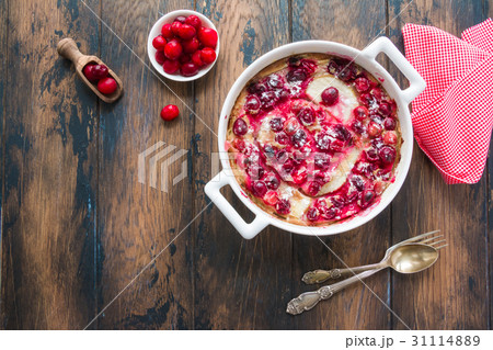 French fruit dessert clafoutis with cranberries 31114889