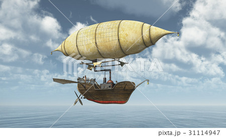 Fantasy Airship Over The Seaのイラスト素材