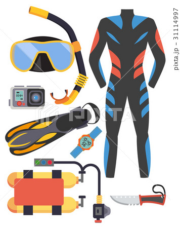 Snorkeling and scuba diving set of elements. Scuba 31114997