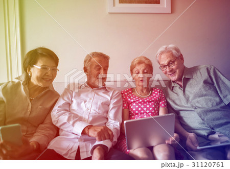 Photo Gradient Style with Senior Adult Use Tablet Mobile Phone Technology 31120761