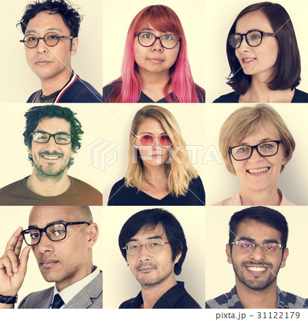 Set of Diversity People Wearing Eyeglasses Studio Collage Set of Diversity People Wearing Eyeglasses Studio Collage 31122179
