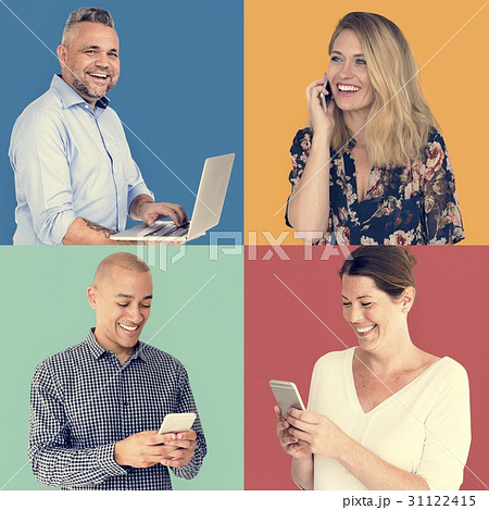 Set of Diverse People With Telephone Communication Studio Collag Set of Diverse People With Telephone Communication Studio Collag 31122415