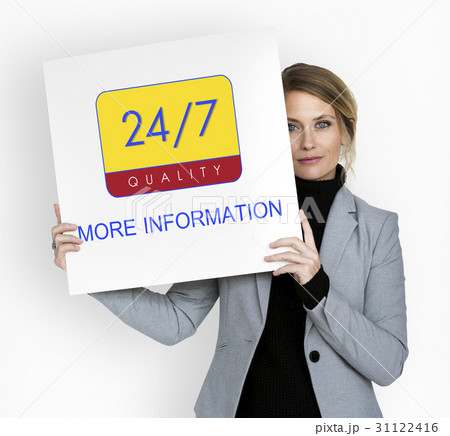 Business person holding 24/7 service banner Business person holding 24/7 service banner 31122416