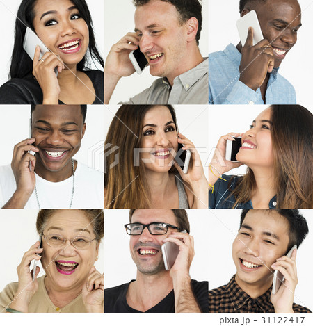 Set of Diverse People Using Smart Phone Studio Collage 31122417