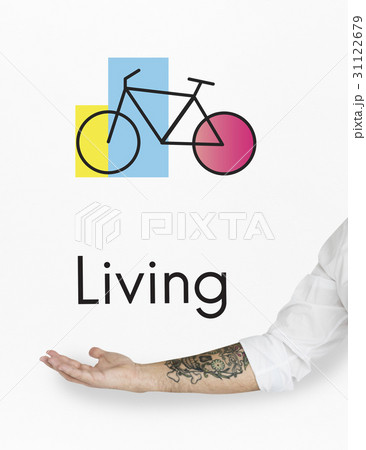 Hands with Tattoo and Bike Icon on White Background Hands with Tattoo and Bike Icon on White Background 31122679