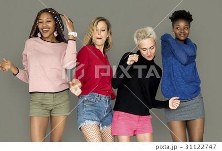 People Girlfriends Smiling Happiness Dancing Togetherness People Girlfriends Smiling Happiness Dancing Togetherness 31122747