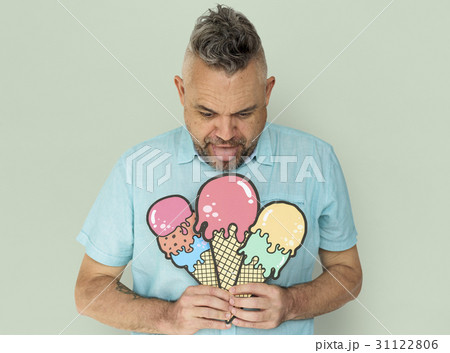 Caucasian Man holding Three Ice Cream Caucasian Man holding Three Ice Cream 31122806