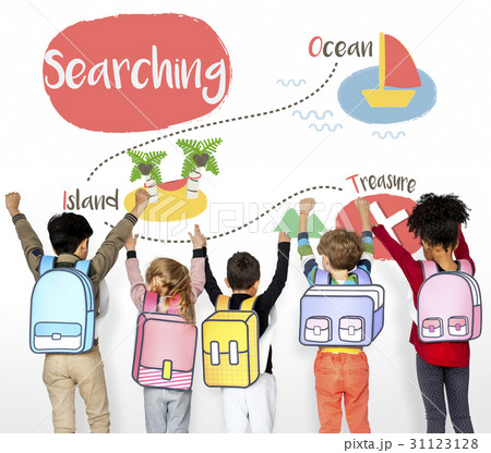 Kids playing treasure hunt graphic 31123128