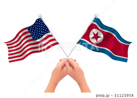 アメリカ　北朝鮮　 国旗　手 31123958