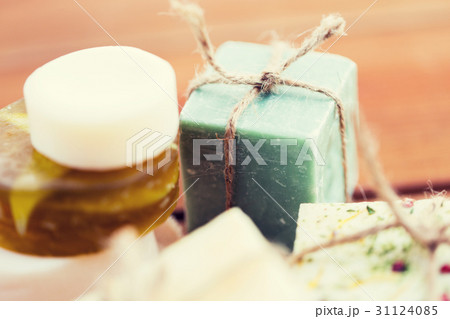 close up of handmade soap bars on wood 31124085