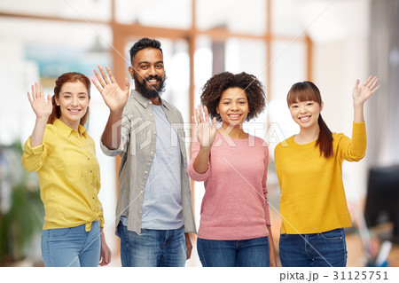 international group of happy people waving hands international group of happy people waving hands 31125751