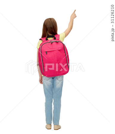 little student girl with school bag from back 31126210