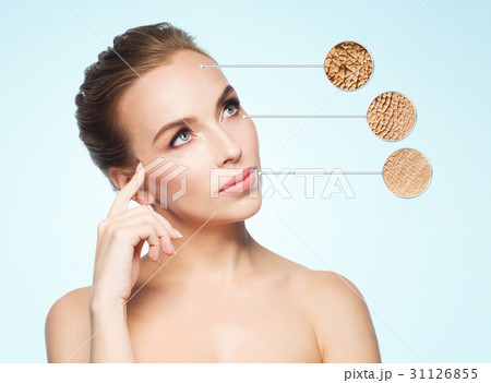 beautiful young woman face with dry skin sample 31126855