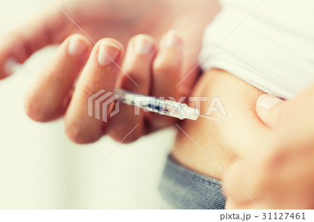 woman with syringe making insulin injection woman with syringe making insulin injection 31127461
