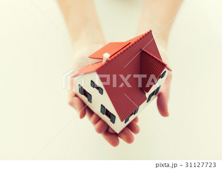close up of hands holding house or home model 31127723