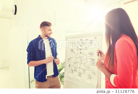 creative team with scheme on flipboard at office 31128776
