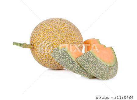 whole and sliced melon on white background whole and sliced melon on white background 31130434