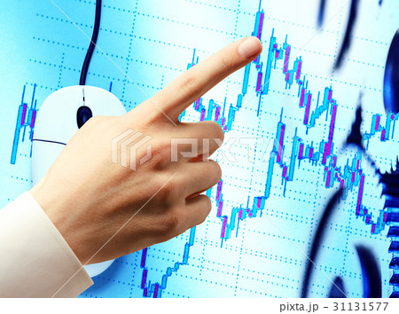 Candlestick chart, ratchets and hand Candlestick chart, ratchets and hand 31131577