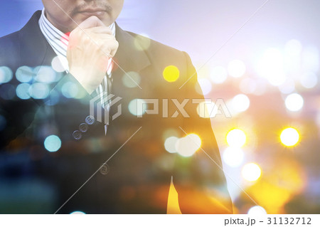 Double exposure night city and Businessman  31132712