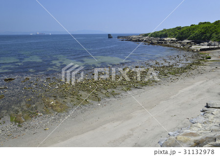 夏の観音崎灯台下の浜辺と検潮所跡 31132978