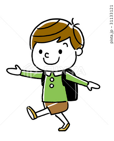 歩いて通学する男の子のイラスト素材