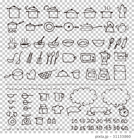 手描きの料理 キッチンスケッチアイコンのイラスト素材