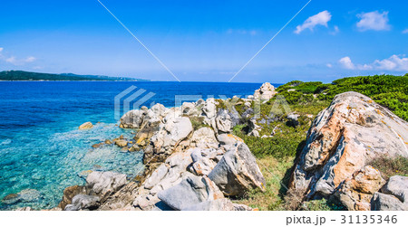 Bizarre granite rocks and amazing azure water on 31135346