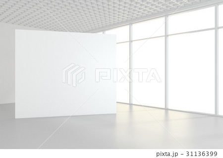 Blank white billboard in empty room with big 31136399