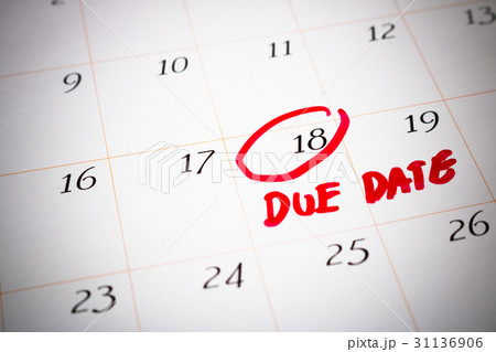 Due Date day, the 18th,Red circle mark on calendar 31136906