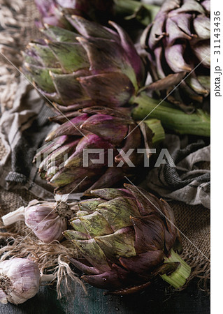Uncooked purple artichokes 31143436
